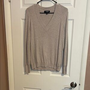 Express V-Neck Sweater - Light Gray